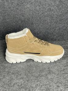 Botas de nieve para hombres, nuevas botas de piel gruesas y cálidas de moda, botas con suela gruesa antideslizante, diseño con cordones, adecuadas para parejas, senderismo al aire libre, botas de media caña clásicas con cuello de piel, suela gruesa antideslizante, súper cálidas para clima congelado, hielo y nieve, disponibles en 4 colores