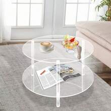Acrylic Coffee Table, Small Round Modern Coffee Table For Living Room,23.6" D X 23.6" W X 16.5" H - 清除 - 查看 3