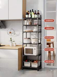 1 pieza Estantería de almacenamiento multiusos, móvil con barandilla, adecuada para cocina, baño, sala de estar, entrada, dormitorio, estudio, oficina, regalo de vacaciones, regalo de Navidad, regalo para niños - Multicolor - Ver 3