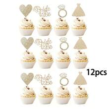 12 Stücke Cupcake-Topper "Braut zu sein" mit Herz-Ring-Kleid für Brautparty, Cupcake-Picks für Hochzeit, Verlobung, Junggesellinnenabschied, Tortendekoration, Weihnachten - Funkeln - Übersicht 7