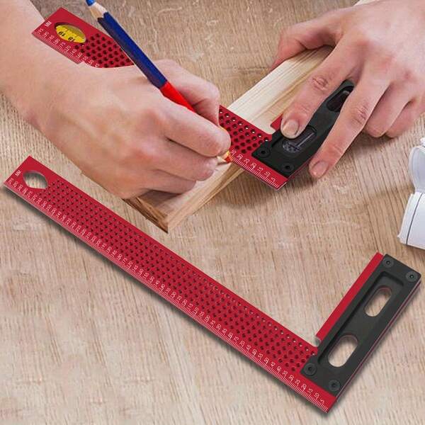 300mm/200mm Herramienta de marcado de precisión de aleación de aluminio - Trazador de ángulos múltiples, transportador de ángulo recto, escuadra para carpintería, enmarcado y construcción