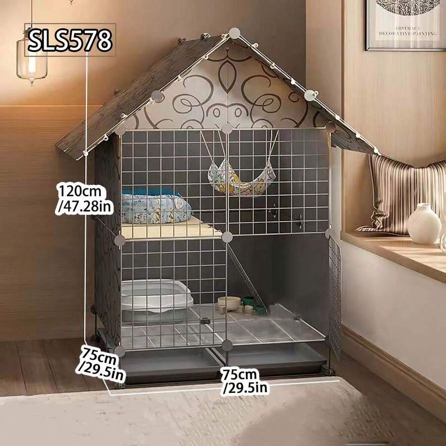 2/3-Layer Enclosed Cat Cage, Indoor Cat House, Warm For Winter, On , Suitable For Villa