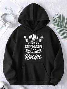 Womens Plus Size Graphic Hoodies Sweatshirts Black White Options, Your Opinion Wasn't In The Recipe Fall Fashion Oversized Long Sleeve Pocket Pullover Sweaters Winter Clothes,Suitable For Parties, Outdoor Activities, And Leisure, Gift For Women - 黑色 - 查看 1