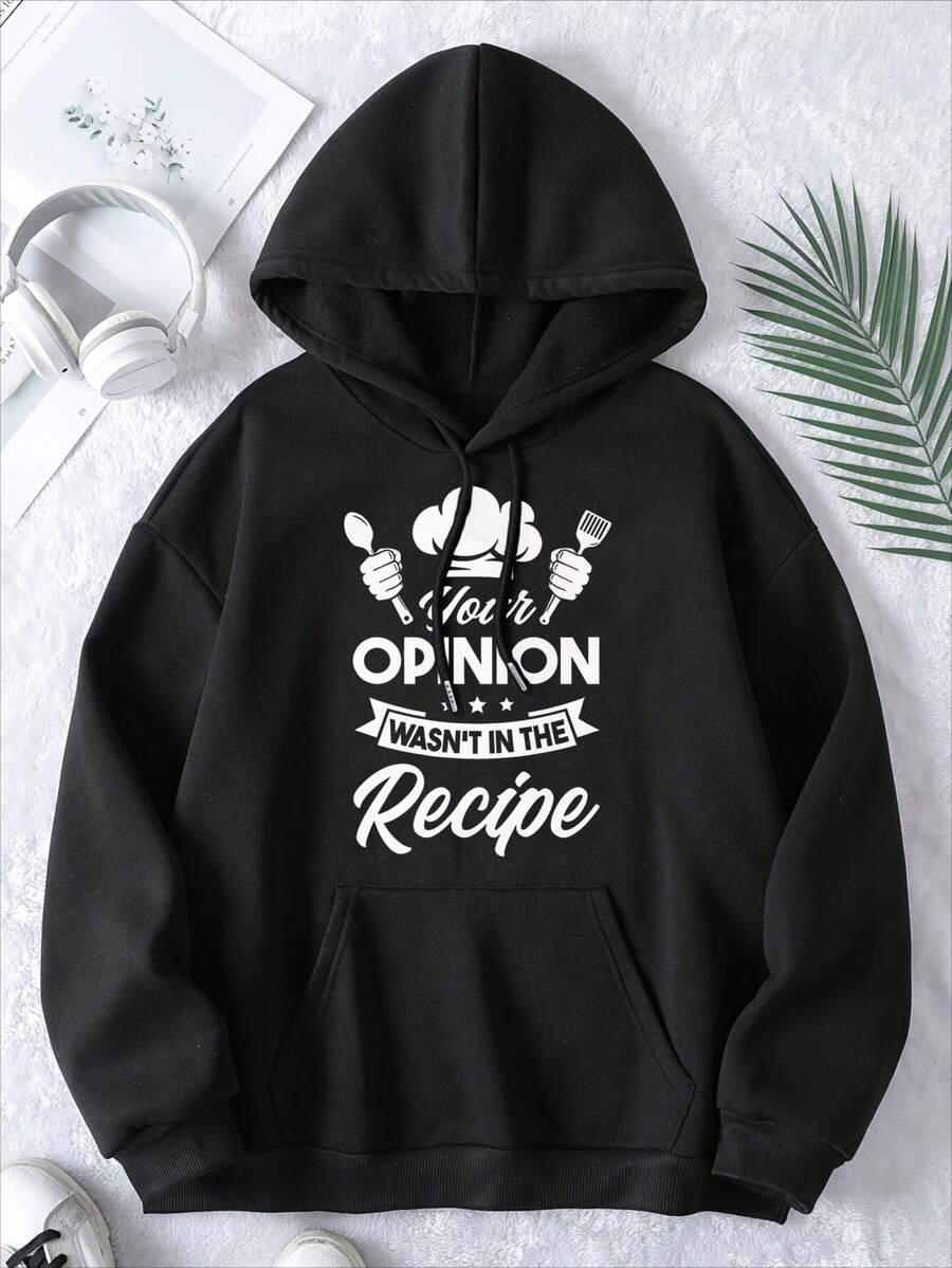 Womens Plus Size Graphic Hoodies Sweatshirts Black White Options, Your Opinion Wasn't In The Recipe Fall Fashion Oversized Long Sleeve Pocket Pullover Sweaters Winter Clothes,Suitable For Parties, Outdoor Activities, And Leisure, Gift For Women - 黑色 - 查看 1