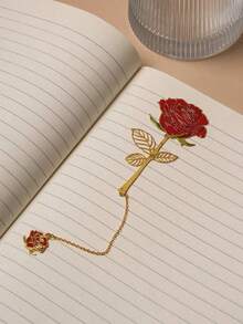 1pc Metal Rose Bookmark, Red-Color, Lovely Gift For Valentine's Day, Teacher, Graduation, Mother's Day, Birthday, Or Anyone Who Loves Reading,School Supplies,Back To School HJAC - 紅色 - 查看 5
