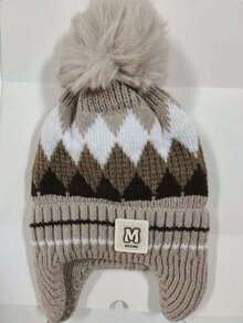 Children's Winter Hat Boy Diamond Knitted Hat Girl Thermal Lined Pullover Warm Baby Earmuffs Suitable For Outdoor Travel Suitable For 3-10 Years