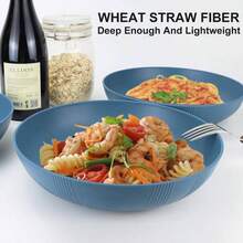 10inches Large Pasta Bowls Set Of 6 - 65oz Wheat Straw Bowl, Bowl Plates, Large Plastic Bowls Reusable Pasta, Salad, Soup, Unbreakable Lightweight Plates Kitchen, Dishwasher , BPA - - 深藍色+6件套裝 - 查看 5