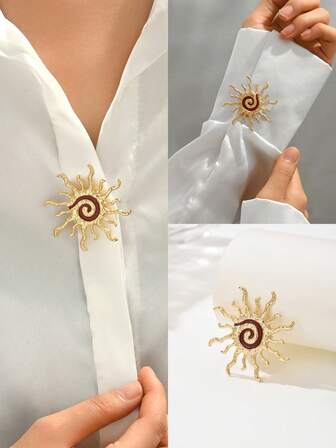 1件 2026新款优雅时尚欧式高品质向日葵花卉图案衬衫袖扣/领夹，镶嵌白色贝壳，金色圆形花蕊树脂珍珠设计，多种款式可选，高端配饰，适合派对、商务、正式晚宴、日常搭配，手工油画，轻微瑕疵在所难免，适用于直径1.5厘米以内的纽扣。