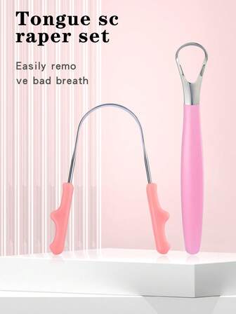 两件套不锈钢舌刮器，满足不同需求，清洁舌苔，去除舌面污垢，缓解口臭，口腔护理工具，馈赠亲友，方便旅行携带