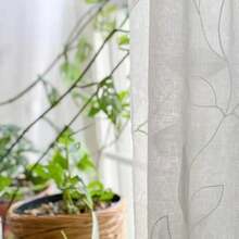 HOMEIDEAS Sheer Curtains 52 X 63 Inches Length 2 Panels Embroidered Leaf Pattern Pocket Faux Linen Floral Semi Sheer Voile Window Curtains/Drapes for Bedroom Living Room(213An x 132Al cm (2 Paneles) Blanco) - Tipo 20 - Ver 8