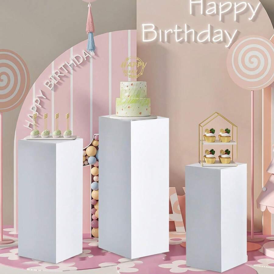 3PCS White Square Display Stand For Party ,Metal Pedestal Stand Dessert ...