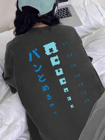 女士宽松卡通印花长袖T恤，适合春秋季休闲穿着
