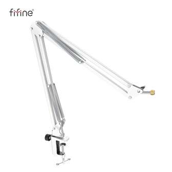  Soporte de brazo para micrófono, soporte de micrófono de tijera de suspensión con abrazadera de alta resistencia, adaptador de 3/8" a 5/8", para FIFINE AM8, K688, A8, A6V, para doblaje de voz, juegos, grabación, estudio, oficina en casa - FIFINE CS1 Blanco