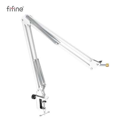 FIFINE Microphone Arm Stand, Suspension Boom Scissor Mic Stand With Heavy Duty Clamp, 3/8" To 5/8" Adapter, For FIFINE AM8,K688,A8,A6V, For Voice-Over, Gaming, Recording, Studio, Home Office-FIFINE CS1 White