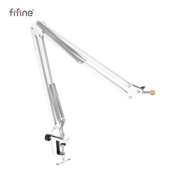 FIFINE Microphone Arm Stand, Suspension Boom Scissor Mic Stand With Heavy Duty Clamp, 3/8" To 5/8" Adapter, For FIFINE AM8,K688,A8,A6V, For Voice-Over, Gaming, Recording, Studio, Home Office-FIFINE CS1 White