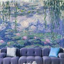 Monet's Bedroom Tapestry, Water Lily Wall Aesthetics, Large Art Room Decoration Tapestry, Tapestry, Blue Poster, Dormitory Living Room Tapestry - 彩色 - 查看 5
