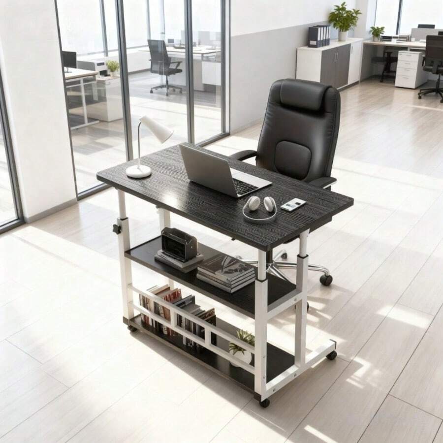 1/3-Tier Ergonomic Adjustable Height Mobile Computer Desk With Wheels, Available In Black Or White, Easy To Assemble, Durable Metal Frame, Classic Style, Sturdy And Comfortable, No Power Required, Equipped With Universal Wheels, Perfect For Home Bedrooms, Living Rooms, Offices, And More. Perfect For Home Bedrooms, Living Rooms, Dorms, And Student Writing Desks - Easy To Assemble, Durable Metal Frame, Classic Style, Adjustable Desk, Dorm Furniture, Minimalist Design, Sturdy Construction, Multifunctional Furniture, Minimalist Lifestyle, Dorm Essentials, Modern Aesthetics, High-Quality Materials, Home Office Furniture. - màu đen - Xem 1