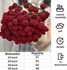 Crochet Flowers Bouquet Blanket, Handmade Rose Blanket, 24-43Inch Round Floral Soft And Lightweight Romantic Gifts For Birthday, Wedding, Home Decor, Bed, Sofa-Finished Product,Mother's Day Gift - Rose - 查看 8