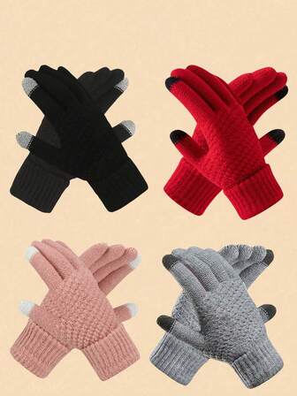 4/1 Pair Of Autumn And Winter Boys And Girls Outdoor Sports Touch Screen Gloves, Pineapple Gloves, Windproof And Cold-Proof Warm Gloves, Student Gloves, Cycling Gloves, Ski Gloves (Suitable For 8-16 Years Old)