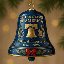 USA 250th Anniversary Bell Ornament 3D Red & Gold Commemorative Hanging Decor Elegant Doorbell For Patriotic Decor Tree Enamel Crafted Detailing 250th Anniversary USA Patriotic Ornaments - 藍色 - 查看 1