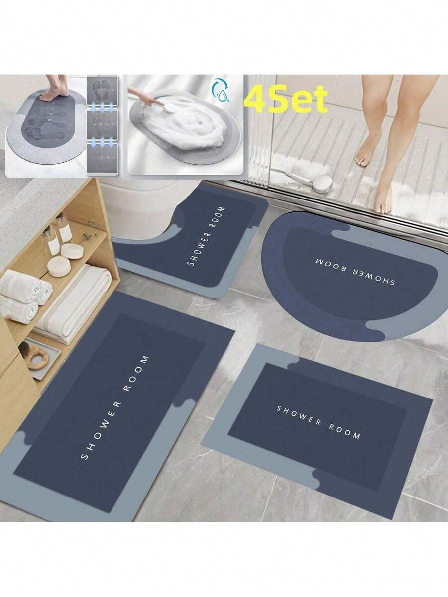 3/4 Pieces Minimalist Memory Foam Bathroom Mat Set, New 3/4 Packs Soft Absorbent Rugs For Shower Room, Non Slip Rubber Machine Washable & Quick Drying, Bathroom Toilet Mat Set, New Super Absorbent Dry Washable Non Slip Backing Easy Cleaning Perfects For Any Home Hotel Shower Room Fall Decor Entryway Decor Bathroom Kitchen Decor Housewarming Gift