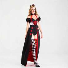 2025 Queen Of Hearts Costume Halloween Outfit Witch Costume Performance Costume, Role Play Costume, Party Costume - Black - View 2