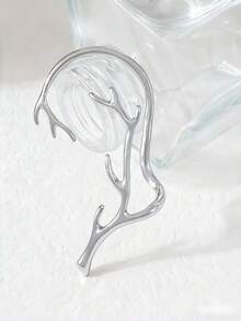 1pc Fashionable Versatile Unique Geometric Deer Horn Round Earrings, Suitable For Parties, Dinners, Gifts, And Daily Wear - Silver - View 5