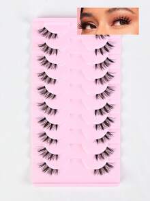 10 对半睫毛透明带状睫毛猫眼假睫毛短款柔软 3d 仿貂毛睫毛柔软自然化妆条状睫毛、睫毛、睫毛、假睫毛 - 狐狸眼睫毛 - 查看 10