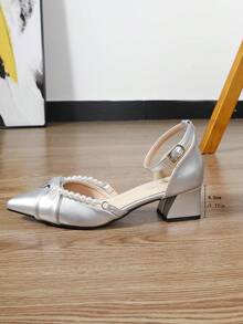 Women's Silver High Heel Shoes, Thick Heel, Pointed Toe Sandals, Spring/Summer, Mary Jane Wedge Shoes, Autumn/Winter Boots