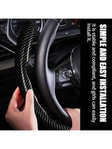 2件四季通用汽车方向盘套碳纤维运动超薄防滑汽车方向盘卡套车改装方向盘卡套激光碳纤维纹超薄通用防滑半套卡装饰车把手套适用于车船方向盘万能套 - 均碼 - 查看 6