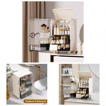 Organizer With Drawers Vanity, Large Plastic Capacity Skincare Storage Box, Multi - Function White Cosmetic Display Case Shower, Bathroom, CountertopWhite