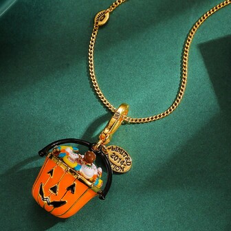 1pc Fashionable & Cute Enamel Eye Candy Pumpkin Pendant Necklace, Suitable For Women, Sweet & Chic Party Jewelry, Bag/Keychain Charm, Halloween & Christmas Gift