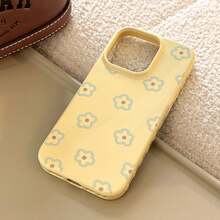 Flower GUCADI 1件装烟蓝色INS风白色雏菊创意简约少女软壳手机壳，兼容苹果16/15/14/13/12/11系列 - 檸檬黃 - 查看 4