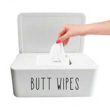 Butt Wipes Dispenser 7.28" L * 4.80" W * 2.75" H, Bathroom Flushable  Wipes Container Holder Nursery,25865736 - White - View 1