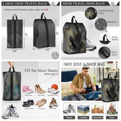 Shoe Bags Travel, Set Of 2 Pack Shoe Travel Bags Packing, Large Waterproof Portable Travel Shoe Bag With Zipper Travel Gym Soccer Sneaker Dance Essentials Women And Men