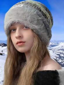 1顶女士保暖带内衬复古针织字母休闲帽，秋冬季 - 彩色 - 查看 8