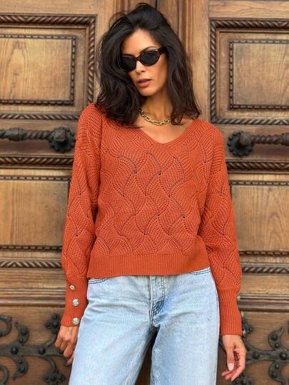 Women's Casual Solid Color Knit Pullover Sweater, Suitable For Home, Daily Wear, Office, Autumn/Winter