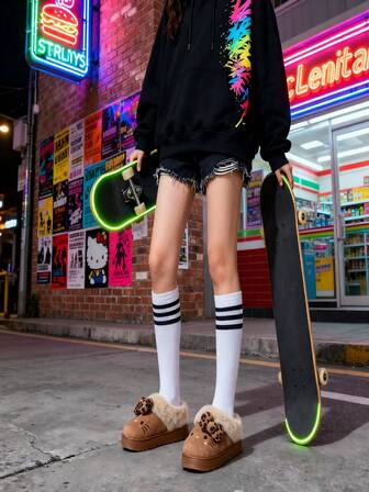 Sanrio 1 Pair Of Sanrio Women's Suede Slippers - Featuring The Signature Bow, EVA Sole With Plush Lining, Cute One-Size-Fits-All (China Sizes 35-41), Winter Home Slippers, Pop Culture Gift Slippers Women Hello Kitty Slippers House Shoes