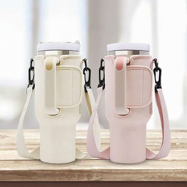 1PC 40oz Water Bottle Carrier Bag Adjustable Shoulder Strap Mug Cups Sleeve Solid Color Bottle Holder For Outdoor Hiking
