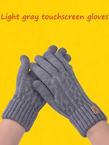 1 双男女童防风防寒加厚绒面保暖双层手套，冬季户外运动触屏绒面防寒羊毛针织滑雪手套（适合 8-16 岁儿童）