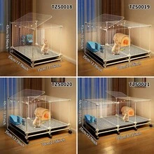 Kaninchenkäfig mit Auffangschale, Kleintier-Käfig, Kaninchenhaus mit automatischer Reinigungsschale, Transparente Beobachtungsvilla mit Toilette für Innenbereich, für Kleintiere