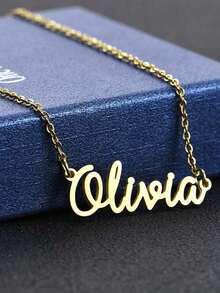 1 Peça Colar com Nome Personalizado Simples DIY para Adolescentes, Acessórios de Pescoço em Aço Inoxidável (Personalizado Apenas em Inglês) Estiloso, Moda de Outono, Vintage, Contratado, Simples, Mãe de Futebol, Casual, Estilo Antigo do Dinheiro, Personalizado