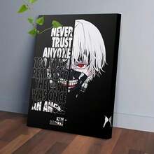1pc  Anime Poster - Kaneki Ken Wall Art Decor With "Never Trust Anyone Too Much" Quote - Dual Personality Design (Devil & Angel) - Framed Canvas Painting In Black - Large Anime Poster For Home, Office, Manga Room - Perfect Gift For T - 彩色 - 查看 1
