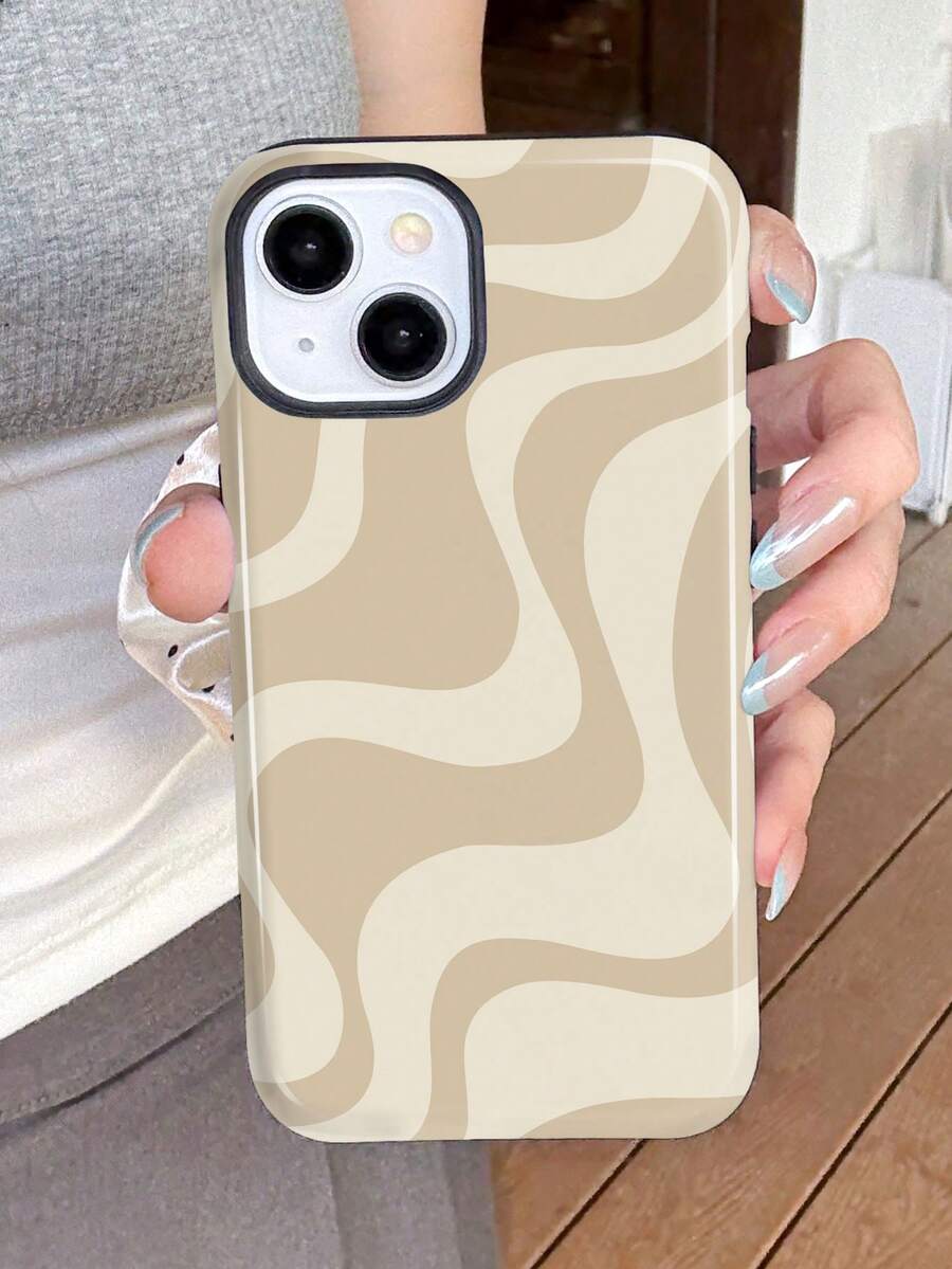 Wave Ripples 1件装亮面艺术波浪图案二合一保护硬壳手机壳，适用于三星/11/12/13/14/15/16/17 Pro Max - 彩色 - 查看 1