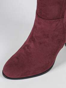 Women's Knee-High Boots, New 2025 Autumn/Winter Designs, Pleated Boots, Round Toe, Chunky Heel, Fashion Tall Boots With Side Zipper - Burgundy - View 9