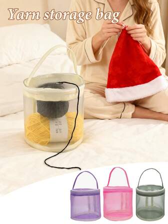 大容量抽绳毛线收纳袋 - 易旋转滚筒设计，带穿线孔和提手，方便旅行携带，节省空间，适合初学者和老年人，是圣诞节和感恩节的理想礼物，也适用于手工制品和工艺材料的收纳，便携耐用，采用涤纶材质，是圣诞节和感恩节的完美之选，也是收纳毛线的理想之选。