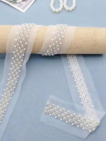 Rhombus Pearl Embroidered Lace Trim, DIY Beading Sewing Accessory Decoration