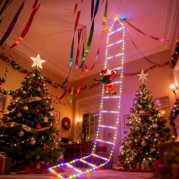 RTONTR 2 piezas Decoración navideña Escalera de Papá Noel de 3M con luces cálidas Decoración navideña para el hogar, exterior y jardín Adorno para árbol de Navidad Regalo de Año Nuevo Conector USB (Luz de colores)