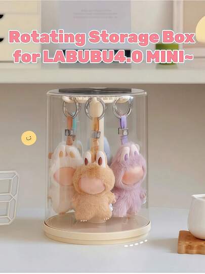 1PC Acrylic Plush Doll 360° Rotating Storage Box, Suitable For Storing The Mini 4.0 Heart-Shaped Password Series, Dust-Proof And Stain-Resistant, Stackable, Space-Saving, Making It A Good Choice For Birthday Gifts Or Christmas Gifts [Excluding Doll], Plush Toy Rotating Display Cabinet, Toy Storage Box