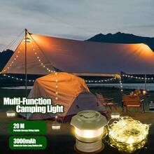Outdoor Camping String Lights Retractable Tape Lights Tent Atmosphere Lighting Rechargeable Long Lasting Guyline Hanging Lights